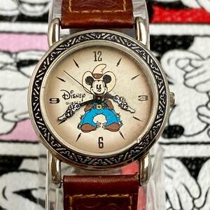 Vintage Disney Time Works Cowboy Mickey Mouse Watch Western Strap